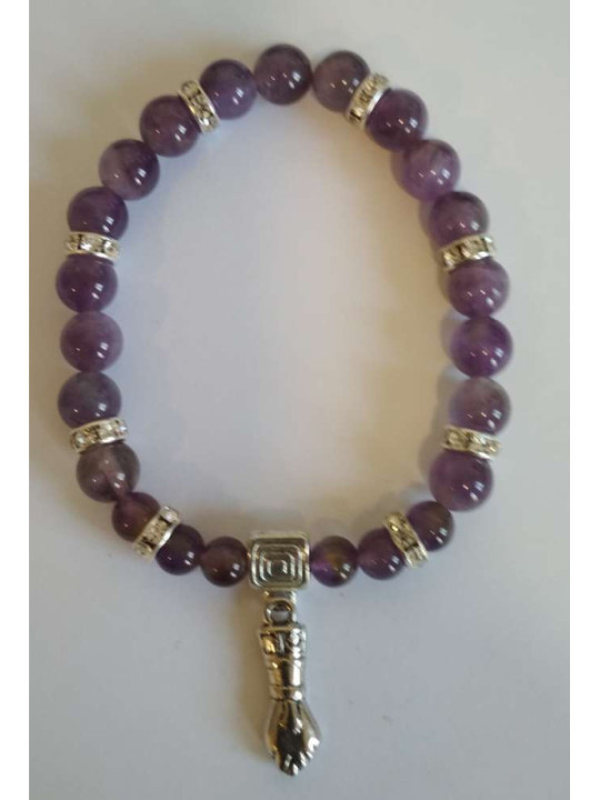 Pulsera Mineral Amatista con Puño Figa, Protección