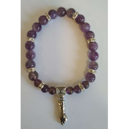 Pulsera Mineral Amatista con Puño Figa, Protección