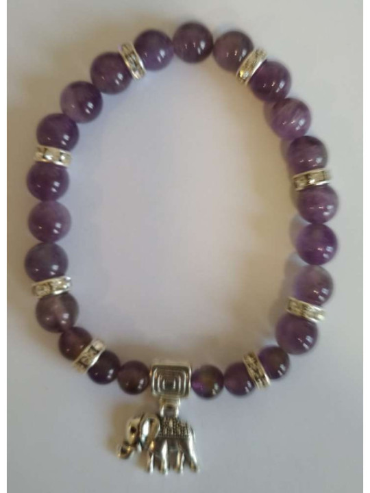 Pulsera Mineral Amatista con Elefante, Prosperidad