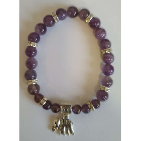 Pulsera Mineral Amatista con Elefante, Prosperidad