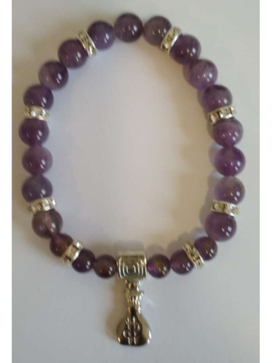 Pulsera Mineral Amatista con Morralito del Dinero