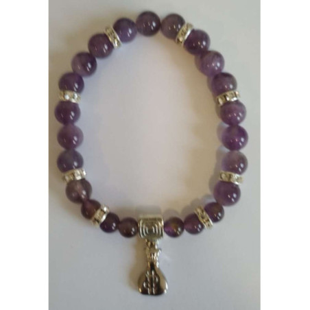Pulsera Mineral Amatista con Morralito del Dinero
