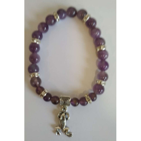 Pulsera Mineral Amatista con Rana de la Suerte
