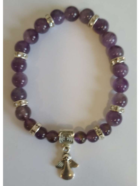 Pulsera Mineral Amatista con Ángel