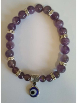 Pulsera Mineral Amatista con Ojo turco