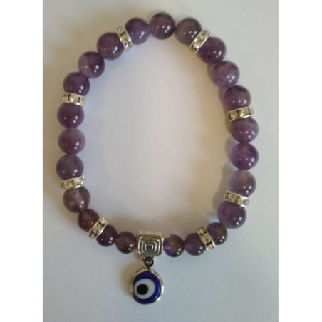Pulsera Mineral Amatista con Ojo turco