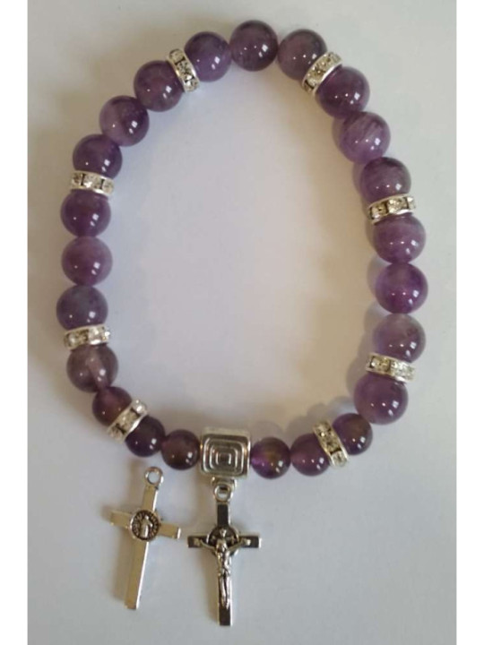 Pulsera Mineral Amatista con Cruz de San Benito