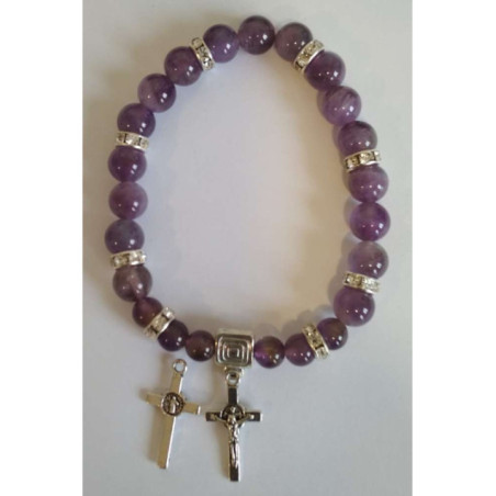 Pulsera Mineral Amatista con Cruz de San Benito