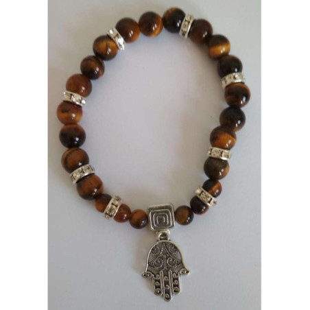Pulsera Mineral Ojo Tigre con Mano de Fátima, Protección