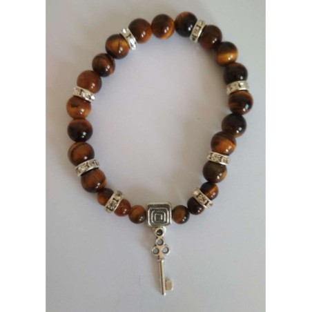 Pulsera Mineral Ojo Tigre con Llave Abrecaminos