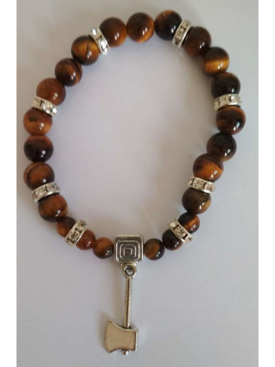 Pulsera Mineral Ojo Tigre con Hacha Atrae Clientes