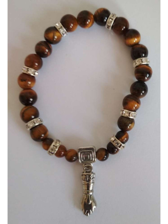 Pulsera Mineral Ojo Tigre con Puño Figa, Protección y Defensa