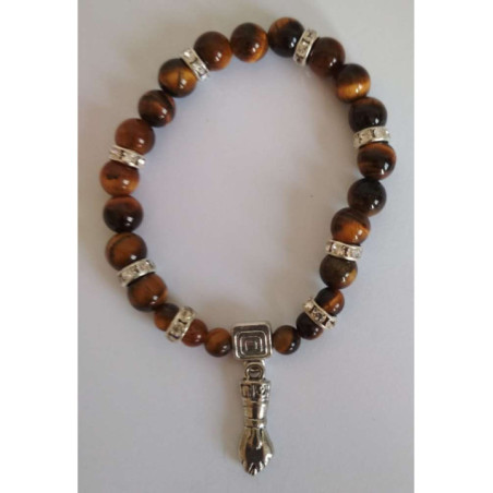 Pulsera Mineral Ojo Tigre con Puño Figa, Protección y Defensa