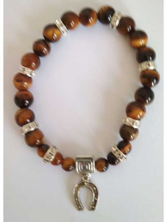 Pulsera Mineral Ojo Tigre con Herradura de la Suerte
