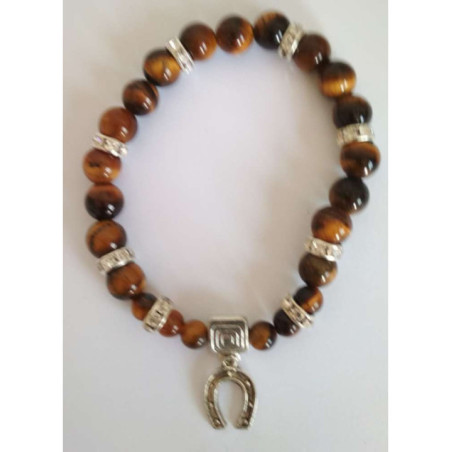 Pulsera Mineral Ojo Tigre con Herradura de la Suerte