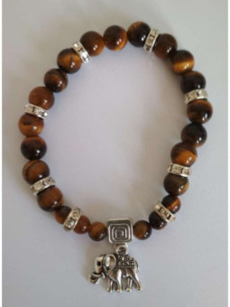 Pulsera Mineral Ojo Tigre con Elefante de la Prosperidad