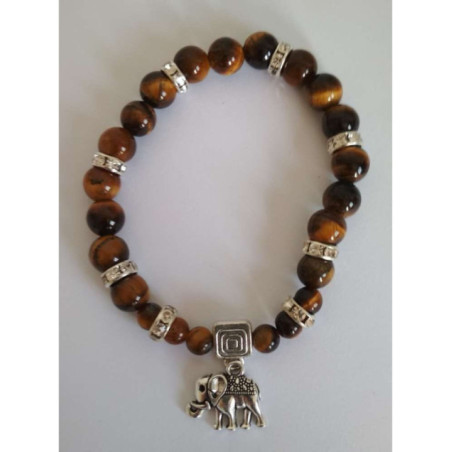 Pulsera Mineral Ojo Tigre con Elefante de la Prosperidad