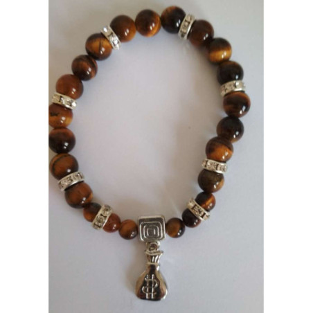 Pulsera Mineral Ojo Tigre con Morralito del Dinero