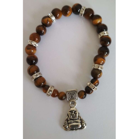 Pulsera Mineral Ojo Tigre con Buda de los Deseos