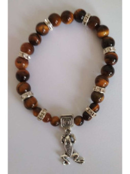 Pulsera Mineral Ojo Tigre con Rana de la Suerte