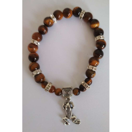 Pulsera Mineral Ojo Tigre con Rana de la Suerte