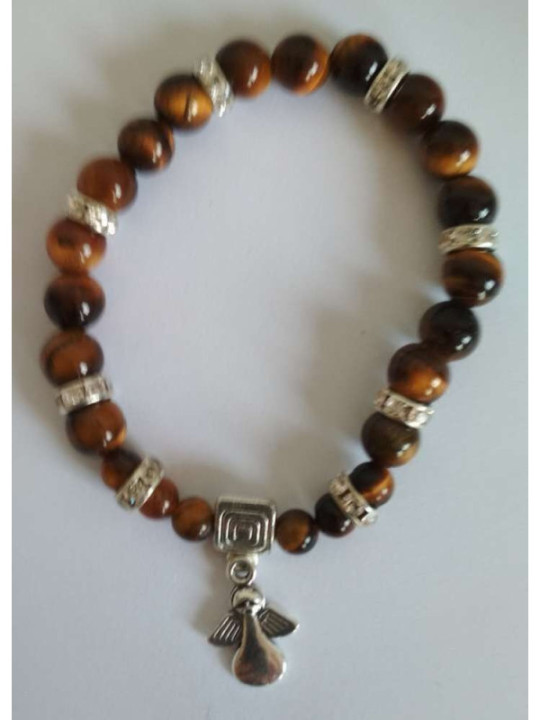 Pulsera Mineral Ojo Tigre con Ángel