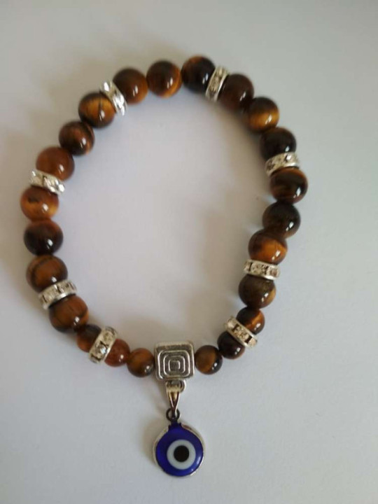 Pulsera Mineral Ojo Tigre con Ojo Turco, contra envidias