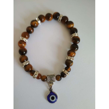 Pulsera Mineral Ojo Tigre con Ojo Turco, contra envidias