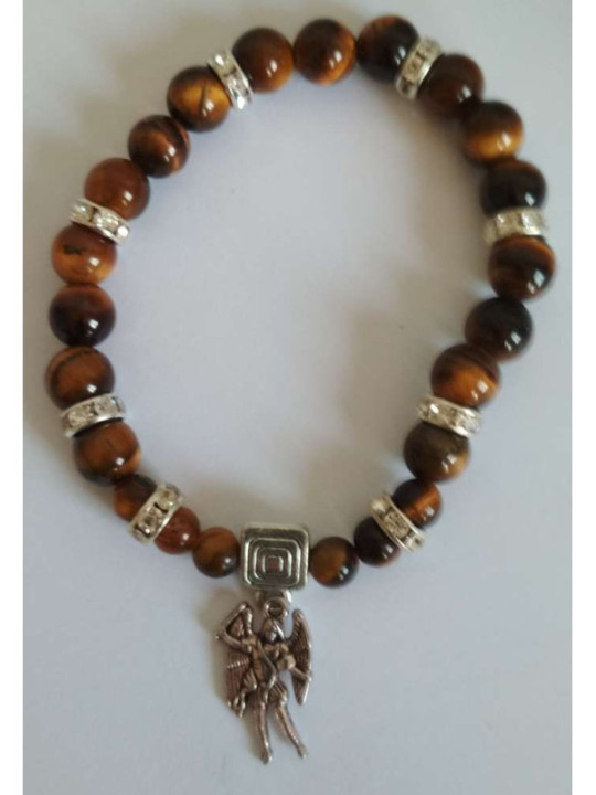 Pulsera Mineral Ojo Tigre con San Miguel, Defensa y Protección