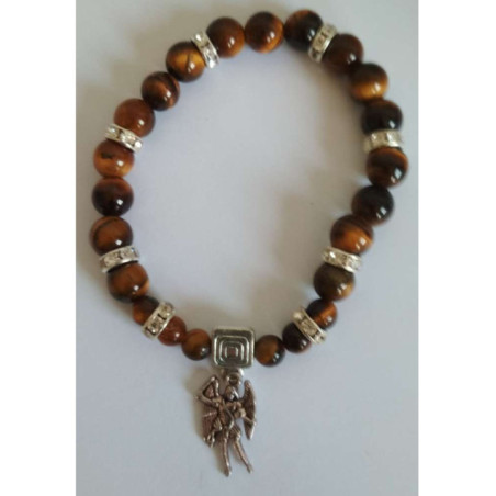 Pulsera Mineral Ojo Tigre con San Miguel, Defensa y Protección