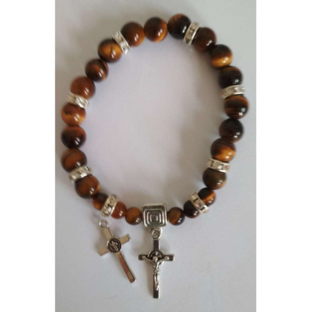 Pulsera Mineral Ojo Tigre con Cruz de San Benito