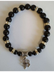 Pulsera Mineral Turmalina Negra con Trébol de la Suerte