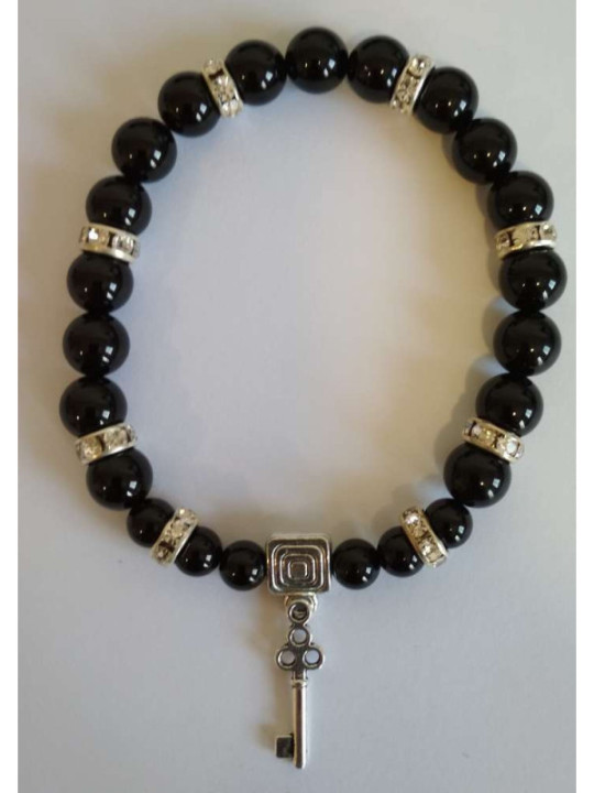 Pulsera Mineral Turmalina Negra con Llave Abrecaminos