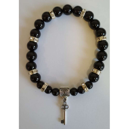 Pulsera Mineral Turmalina Negra con Llave Abrecaminos