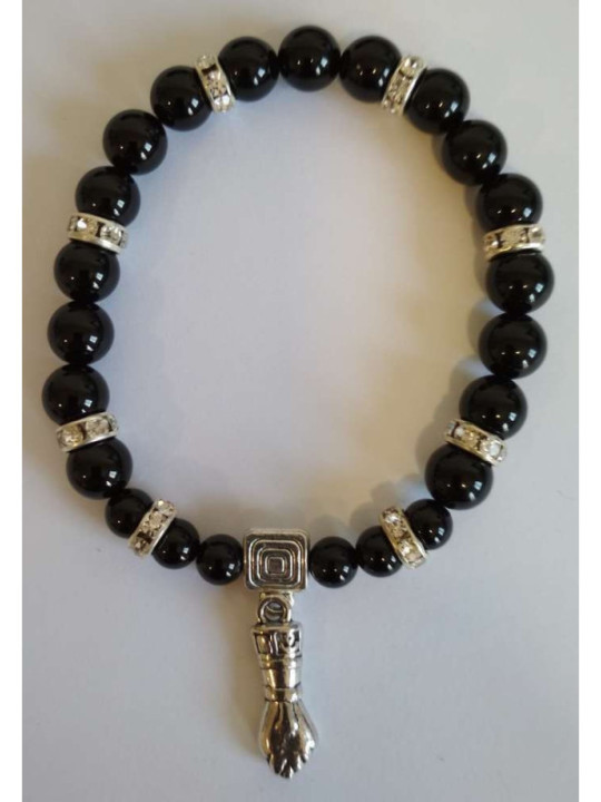 Pulsera Mineral Turmalina Negra con Puño Figa, Defensa y protección