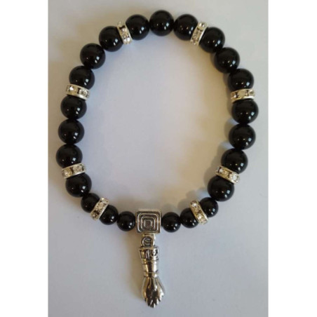 Pulsera Mineral Turmalina Negra con Puño Figa, Defensa y protección