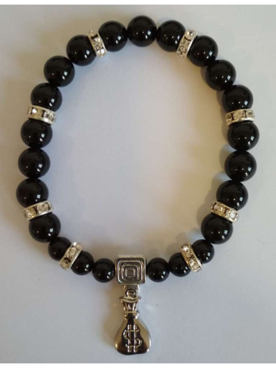 Pulsera Mineral Turmalina Negra con Morralito del Dinero