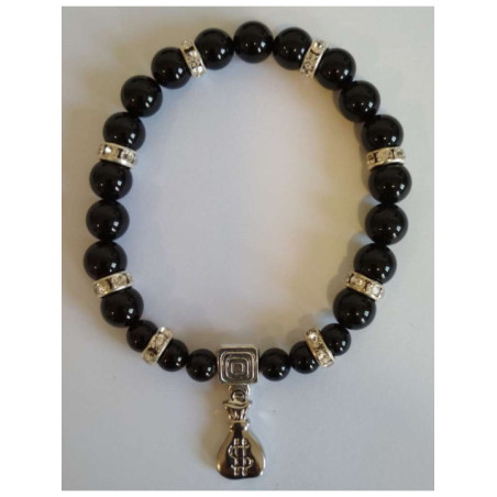 Pulsera Mineral Turmalina Negra con Morralito del Dinero
