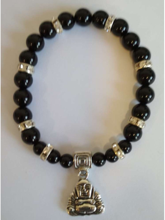 Pulsera Mineral Turmalina Negra con Buda de los Deseos