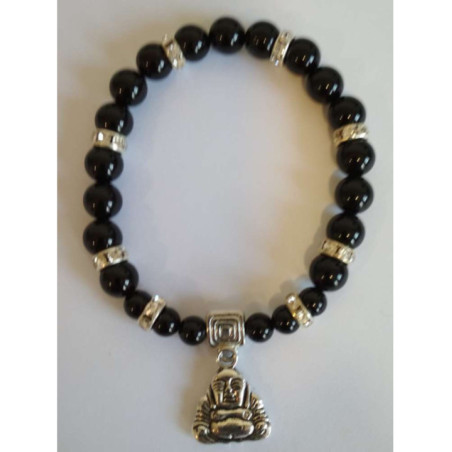 Pulsera Mineral Turmalina Negra con Buda de los Deseos