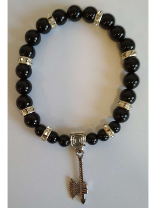 Pulsera Mineral Turmalina Negra con Hacha Celta