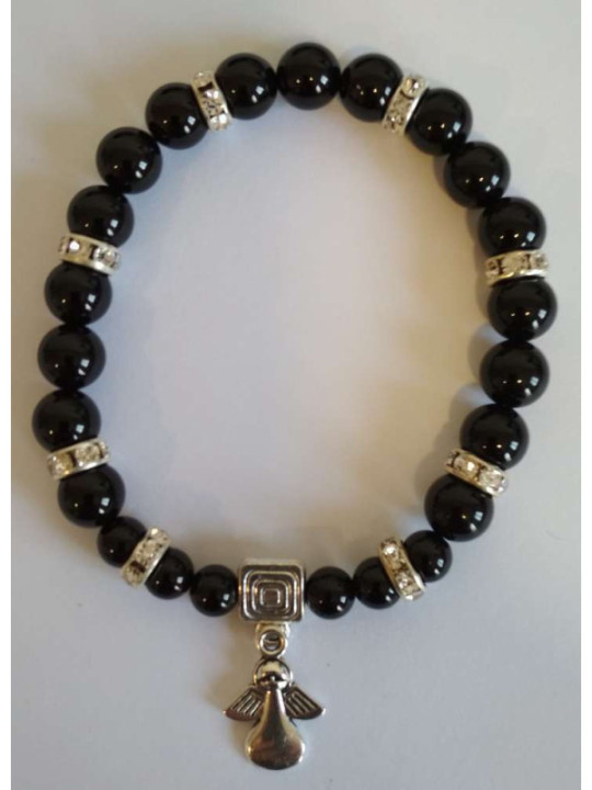 Pulsera Mineral Turmalina Negra con Ángel
