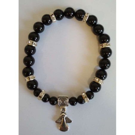 Pulsera Mineral Turmalina Negra con Ángel