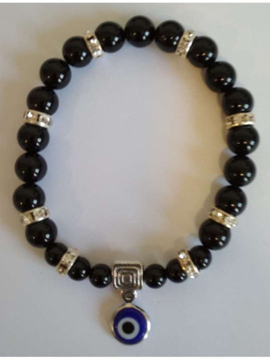 Pulsera Mineral Turmalina Negra con Ojo Turco, contra envidias
