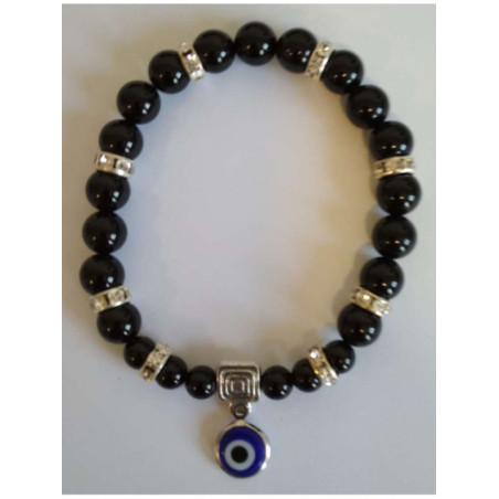 Pulsera Mineral Turmalina Negra con Ojo Turco, contra envidias