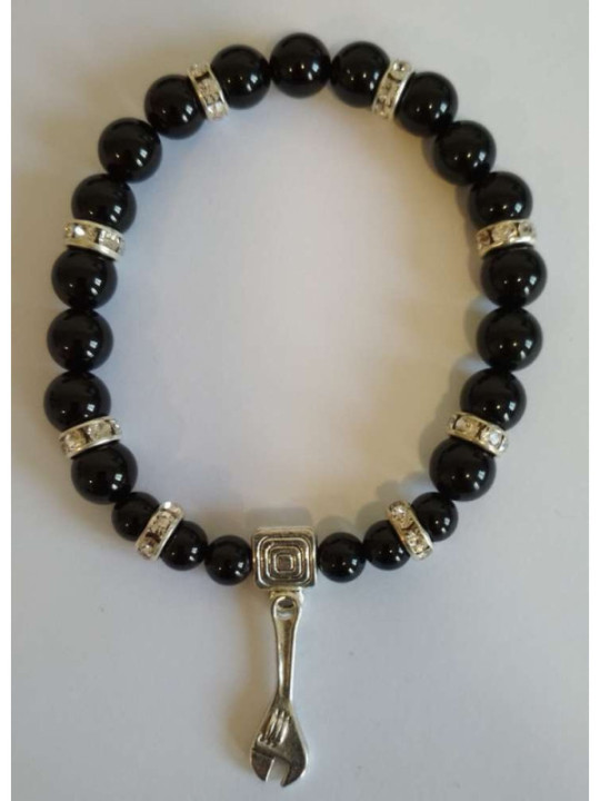Pulsera Mineral Turmalina Negra con Llave del Trabajo