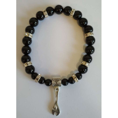 Pulsera Mineral Turmalina Negra con Llave del Trabajo
