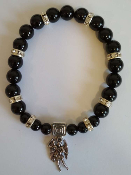 Pulsera Mineral Turmalina Negra con San Miguel, Defensa y Protección