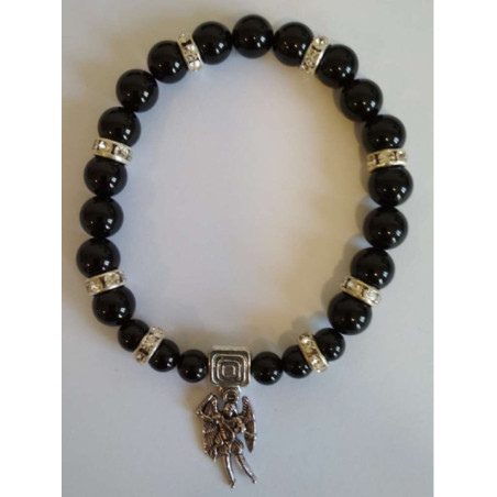 Pulsera Mineral Turmalina Negra con San Miguel, Defensa y Protección