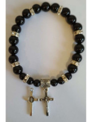Pulsera Mineral Turmalina Negra con Cruz San Benito, Protección